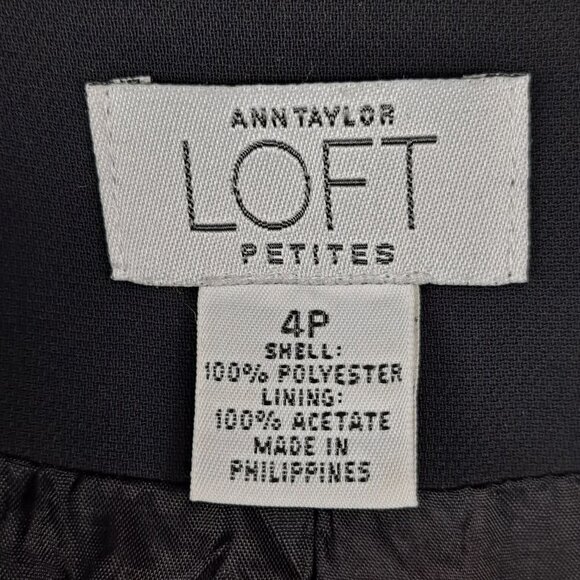 Ann Taylor Loft Petites Size 4P Black Blazer White Stitching 2 Button Front EUC - Picture 7 of 9